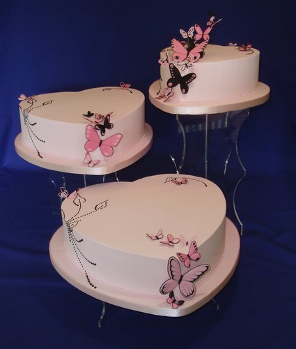 Pink Hearts and Butterflies Wedding Cake