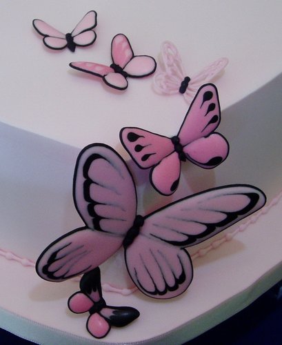 Pink Hearts and Butterflies Wedding Cake