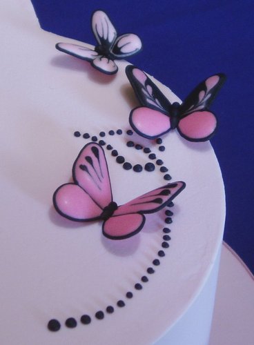 Pink Hearts and Butterflies Wedding Cake