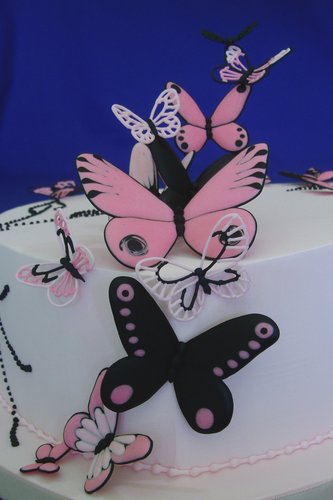 Pink Hearts and Butterflies Wedding Cake