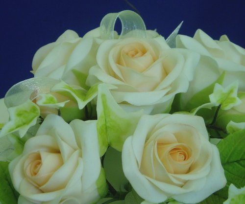 Trailing Peach Roses Wedding Cake